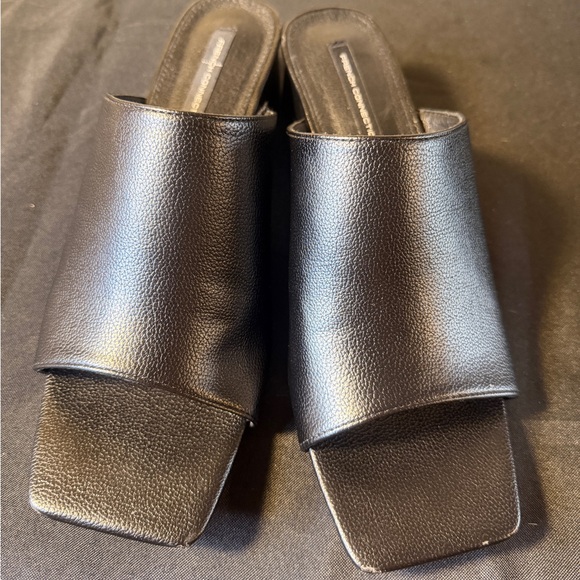 French Connection Shoes - French Connection Y2K Black Square Toe Leather Women's Mules with Mini Heel